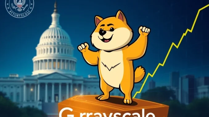 Illustrates Grayscale's significant move to file an S-1 for a spot Dogecoin ETF, symbolizing a new era for crypto investments.