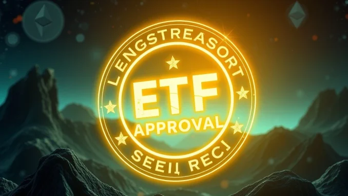Grayscale ETF Filing Gains Momentum as SEC Acknowledges Digital Large Cap Fund Application SEC approval for Grayscale ETF filing with Bitcoin and Ethereum symbols