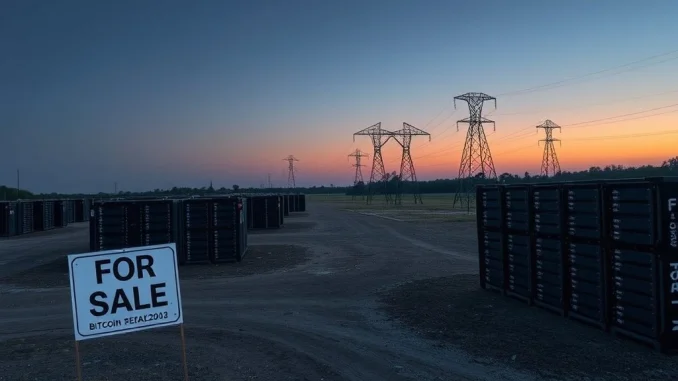 A Bitcoin mining facility representing Greenidge's Mississippi mining site being sold due to financial strain.