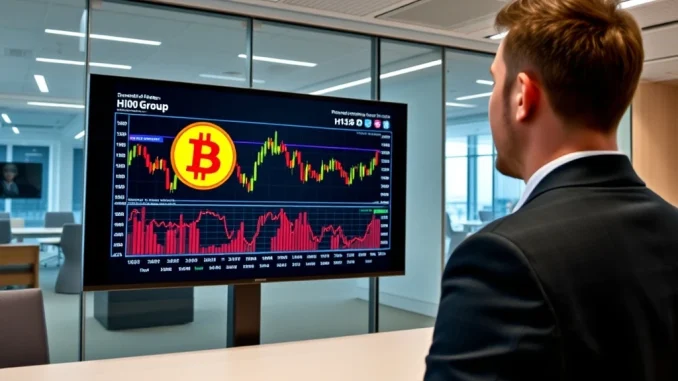 A professional reviewing charts, symbolizing H100 Group's strategic Bitcoin investment and leadership among Nordic companies.