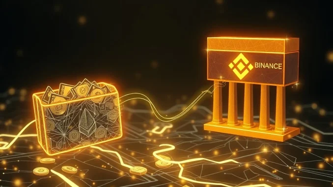 Depicts a secure digital transfer of Ethereum, representing HashKey Capital's significant ETH movement to Binance.
