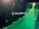 A vibrant chart illustrating the Hedera HBAR token price surge following its Robinhood listing, signifying significant market growth.