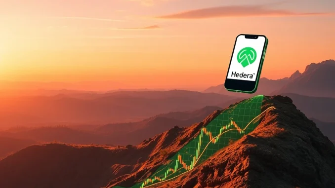 Hedera HBAR Unleashes Explosive Surge on Robinhood Listing: Eyes $0.39 Price Target Hedera HBAR token soaring after its Robinhood listing, symbolizing a strong crypto surge and potential price target.