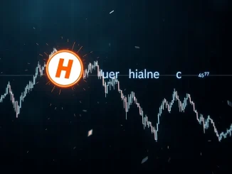 A red downward arrow piercing a digital coin, symbolizing the dramatic HIFI price drop and extreme crypto volatility in the market.