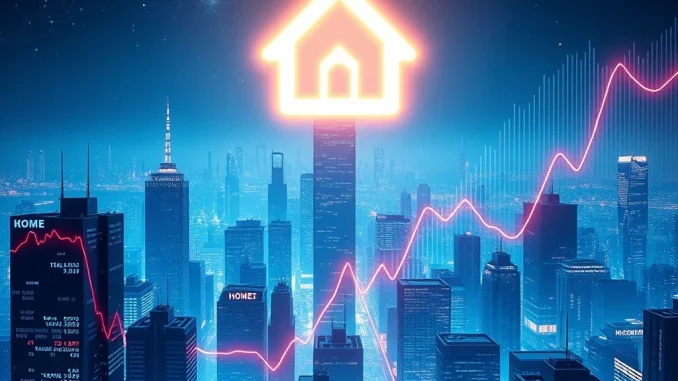 HOME cryptocurrency logo shining amid blockchain growth and price surge charts