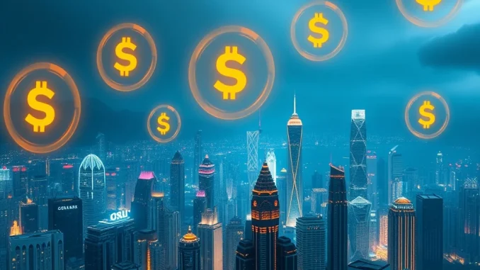 A vibrant image showing the Hong Kong skyline with digital currency symbols, signifying the expansion of **Hong Kong crypto** trading, particularly for Solana, to retail investors.