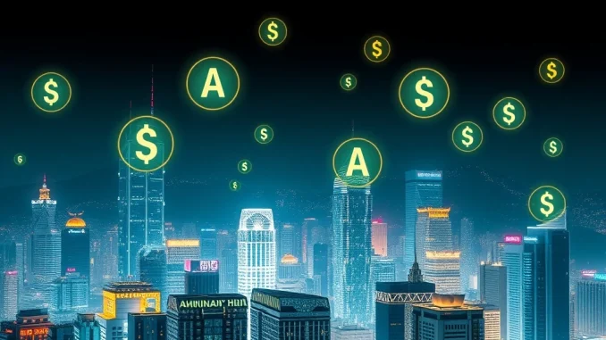 Hong Kong skyline with digital stablecoin symbols representing new regulations