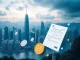 Hong Kong skyline with digital currency symbols representing stablecoin regulations and innovation