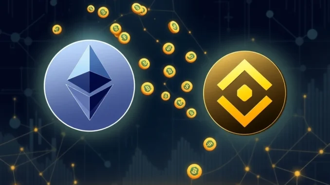 Visualizing the massive HTX ETH transfer of over $210 million from HTX to Binance, highlighting significant crypto exchange movements.