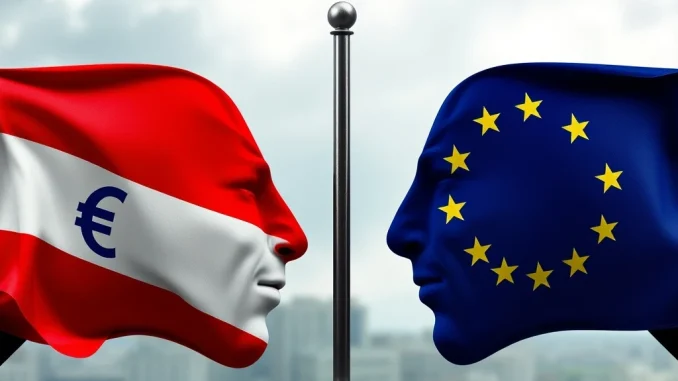 Hungary's Prime Minister Viktor Orbán standing firm against the EU, symbolizing the **Hungary EU budget** standoff over frozen funds.