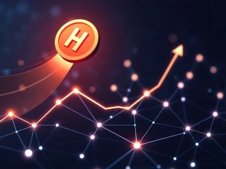 HYPER token price surge on a blockchain graph with glowing network connections