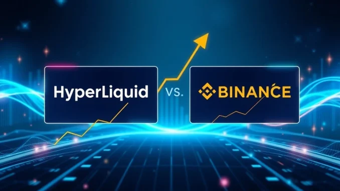 Charts show Hyperliquid perpetuals trading volume rapidly gaining on Binance, illustrating the significant growth of decentralized perpetuals in the crypto market.