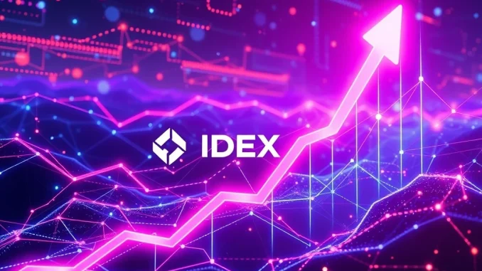 Chart showing a monumental IDEX crypto surge, illustrating the platform's rapid growth and success in the decentralized exchange market.