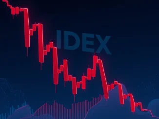 A dramatic red candlestick chart illustrating the IDEX Token's reported sharp decline, symbolizing the intense Crypto Volatility in the market.