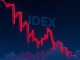 A dramatic red candlestick chart illustrating the IDEX Token's reported sharp decline, symbolizing the intense Crypto Volatility in the market.