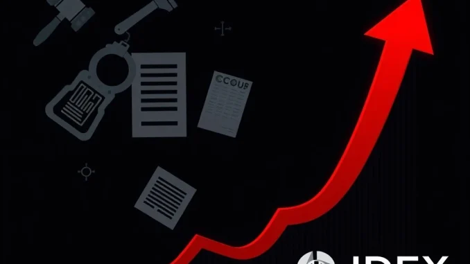 A dramatic crypto chart showing IDEX's precipitous price collapse, illustrating the impact of DeFi regulation and market volatility.