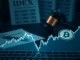 Chart depicting a sharp IDEX price drop amidst regulatory clouds, symbolizing market volatility and uncertainty in the decentralized finance sector.