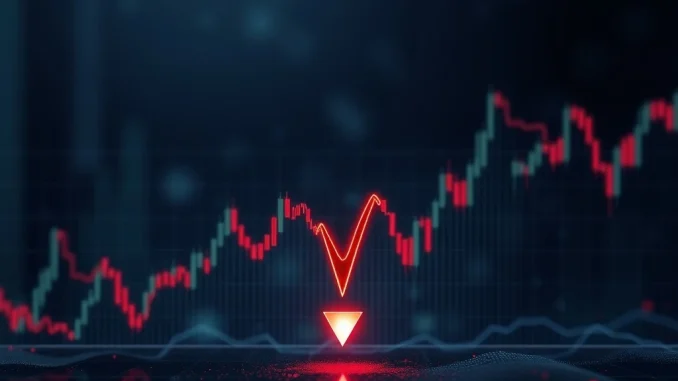 A red candlestick chart showing a sharp IDEX price decline, symbolizing extreme crypto market volatility.
