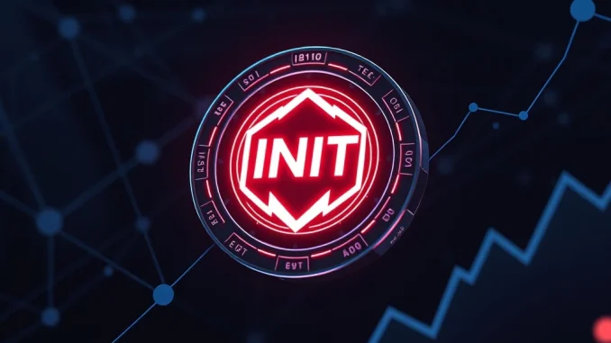 INIT cryptocurrency logo glowing with blockchain nodes and growth graphs
