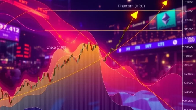 A crypto chart showing Injective (INJ) price surging, with a harmonic pattern indicating significant upside potential.