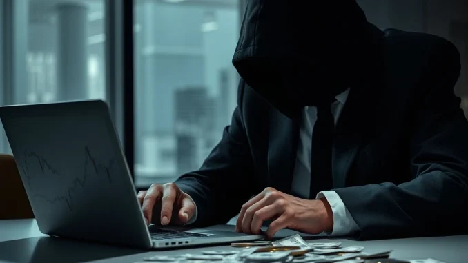 Illustrates the concern over potential insider trading crypto, showing a hidden exchange of information before corporate announcements.