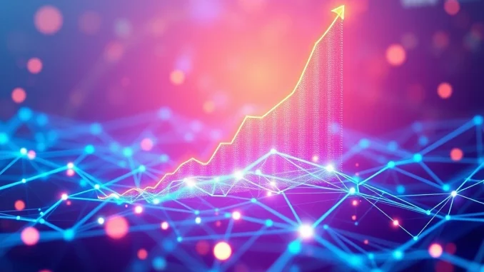 A digital representation of IOTA DeFi's rapid growth and TVL surge, highlighting the network's expansion and adoption post-Rebased upgrade.