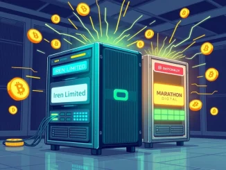 Iren Limited's superior Bitcoin mining performance in July, illustrating their lead over Marathon Digital in hashrate and BTC production.