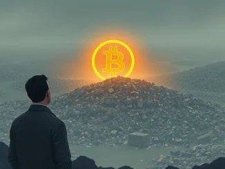 James Howells stands near a vast landfill, symbolizing his tragic loss of 8000 BTC on a discarded hard drive.