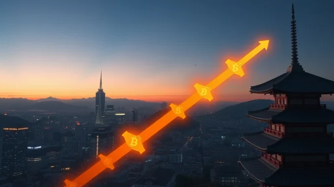 A stylized image depicting crypto assets flowing out of Japan due to restrictive Japan crypto regulation, hindering innovation.