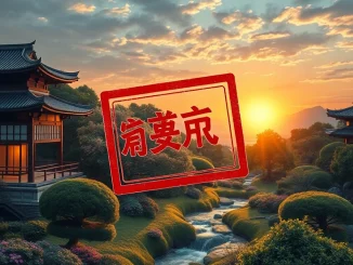 An abstract depiction of Japan's slow crypto regulation creating a barrier, causing digital assets to move offshore, impacting crypto innovation.