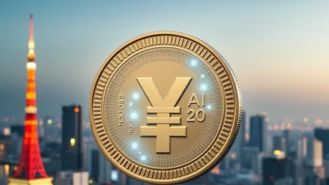 Digital yen symbol and blockchain technology signifying Japan's groundbreaking approval of its first yen-backed stablecoin.