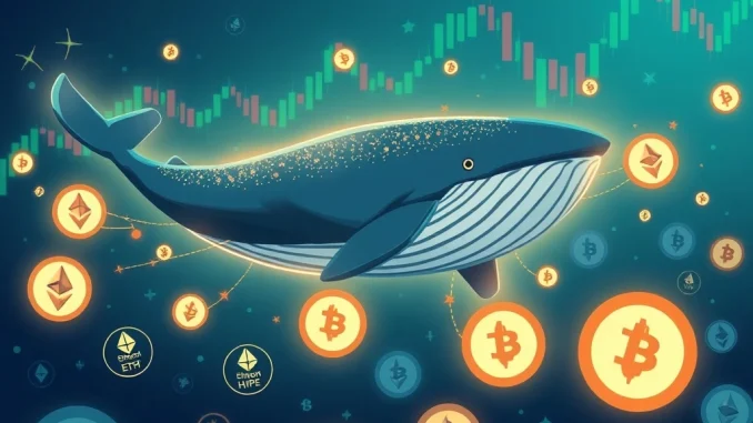 Jeffrey Huang's significant ETH long position illustrated by a whale interacting with crypto charts, highlighting a major market move.