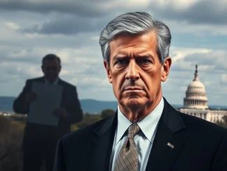 Jerome Powell, Federal Reserve Chair, facing a criminal referral, symbolizing political scrutiny and challenges to financial stability.