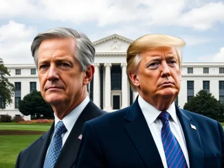 Jerome Powell, Donald Trump, and a subtle representation of the Federal Reserve building, symbolizing the critical discussions around the next Fed Chair and US monetary policy.