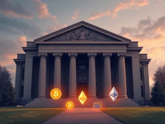 An illustration representing JPMorgan's alleged crypto de-banking tactics, with a bank barrier limiting access for digital assets.