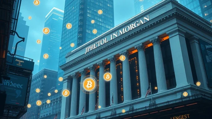 JPMorgan stablecoins flow into traditional finance, symbolizing the massive $27T volume and digital asset integration.