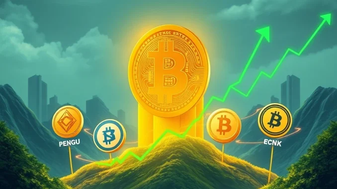 Visualizing the July 2025 crypto surge with Bitcoin reaching new highs and various altcoins soaring due to institutional interest.