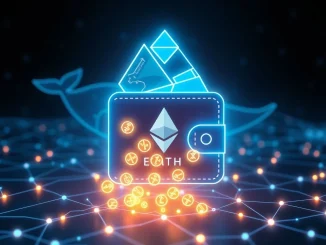 A digital visualization of a large **Justin Sun ETH transfer** from an exchange to a private wallet, illustrating its potential market impact.