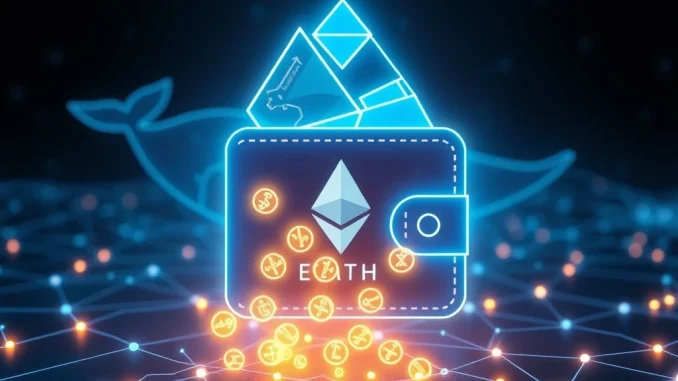 A digital visualization of a large **Justin Sun ETH transfer** from an exchange to a private wallet, illustrating its potential market impact.