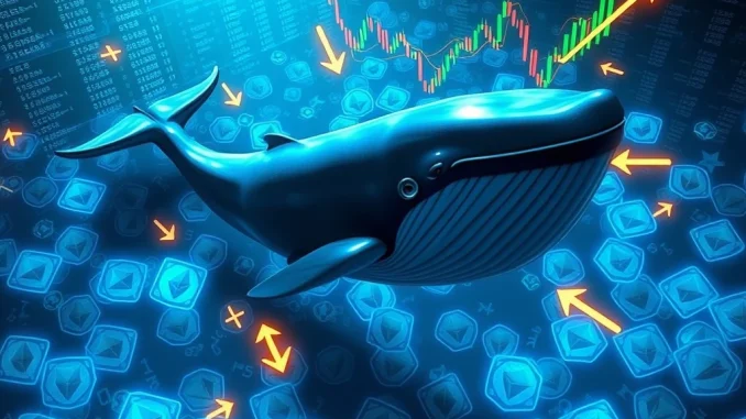 A digital whale overseeing a massive Justin Sun Ethereum transfer, symbolizing market shifts and crypto liquidity.