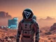 Justin Sun in a spacesuit with TRON logo on Mars, symbolizing blockchain and space exploration.