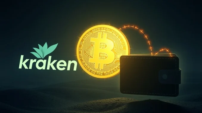 Illustrating a significant Bitcoin transfer from Kraken to an unknown wallet, symbolizing a major crypto whale movement.