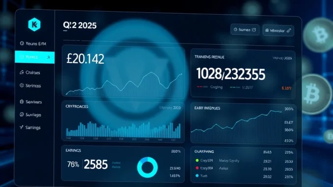 Kraken Q2 revenue and earnings performance dashboard with crypto metrics