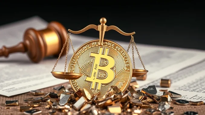 A shattered LIBRA token symbolizing the crypto fraud and financial collapse, highlighting legal repercussions and investor losses.