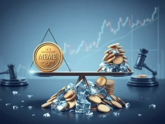 A visual representation of the LIBRA token scandal, showing frozen crypto assets and the speculative nature of meme coins.