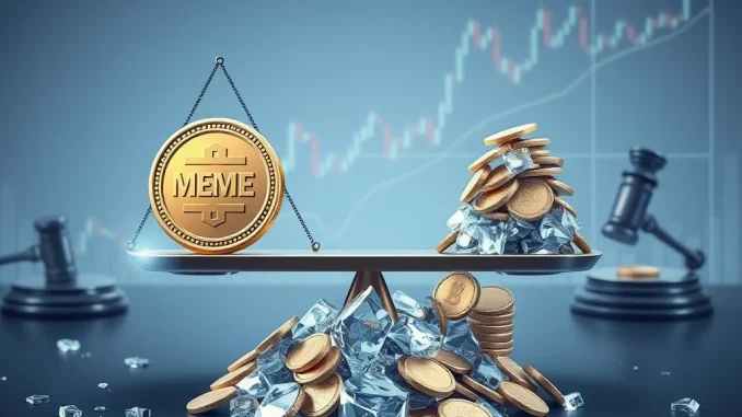 A visual representation of the LIBRA token scandal, showing frozen crypto assets and the speculative nature of meme coins.