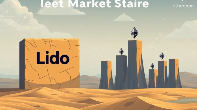 Visualizing the shifting Lido Ethereum staking landscape, with declining share and rising competitors, reflecting market decentralization.