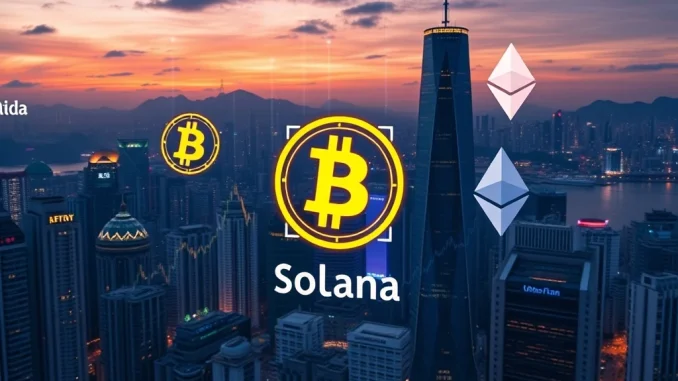 LineKong's strategic crypto purchase displayed on a digital screen against a Hong Kong financial district backdrop, symbolizing corporate digital asset investment.