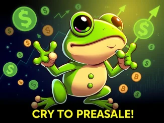 Little Pepe meme coin presale surges, showing a triumphant Pepe character amidst crypto symbols, representing its rapid growth and zero-tax model.