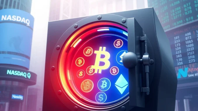 LIXTE Makes Strategic Move: Up to 25% Treasury Allocation to Crypto LIXTE's corporate treasury, depicted as a secure vault, opens to reveal digital currency symbols, signifying LIXTE crypto investment in Bitcoin.